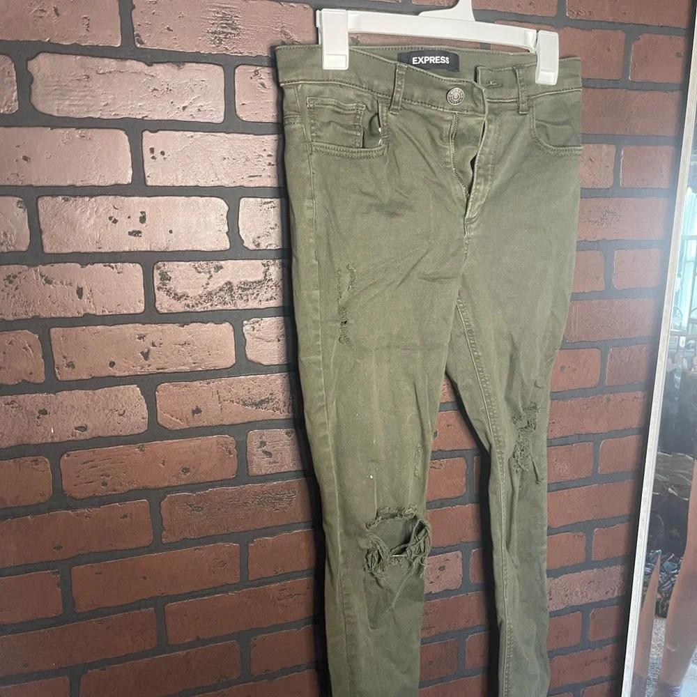 Express Green Skinny Jeans - Ripped - Picture 3 of 7